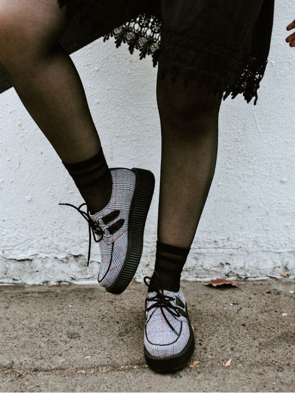 T.U.K - B/W/R Plaid Viva Low Creeper Loafers - Women’s 11 Men’s 9